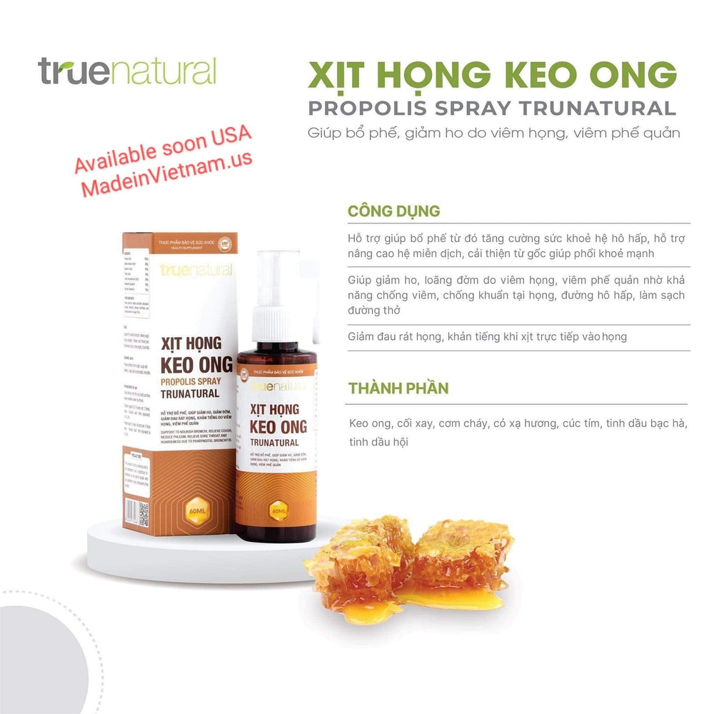 
                  
                    TrueNatural Propolis ( Honey ) Throat Spray - Xịt Họng Keo Ong
                  
                